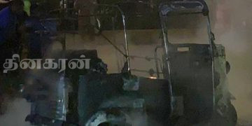 திடீரென தீப்பற்றி எரிந்த முச்சக்கரவண்டி.!
