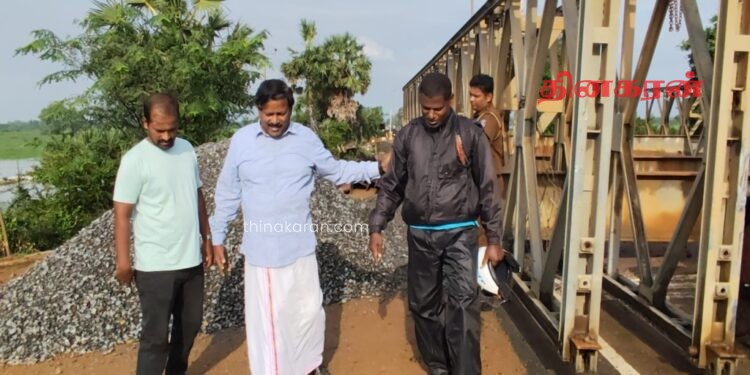சேதமடைந்துள்ள கண்டாவளைப் பாலம்; நேரில் சென்று பார்வையிட்ட ரவிகரன் எம்.பி.!