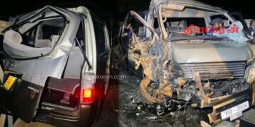 கோர விபத்துக்குள்ளான வாகனம்.!