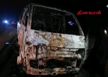திடீரென தீப்பற்றி எரிந்த வாகனம்.!