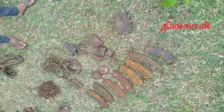காட்டுப் பகுதியில் புதைக்கப்பட்டிருந்த வெடிபொருட்கள், ஆயுதங்கள் மீட்பு.!