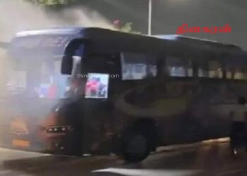 குஜராத் டைட்டன்ஸ் அணியினர் பயணித்த பேருந்தில் தீ விபத்து!