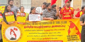 இலங்கை தமிழ் மக்களின் சுயநிர்ணய உரிமை மற்றும் நீதியை வலியுறுத்தி பிரித்தானியாவில் போராட்டம்!